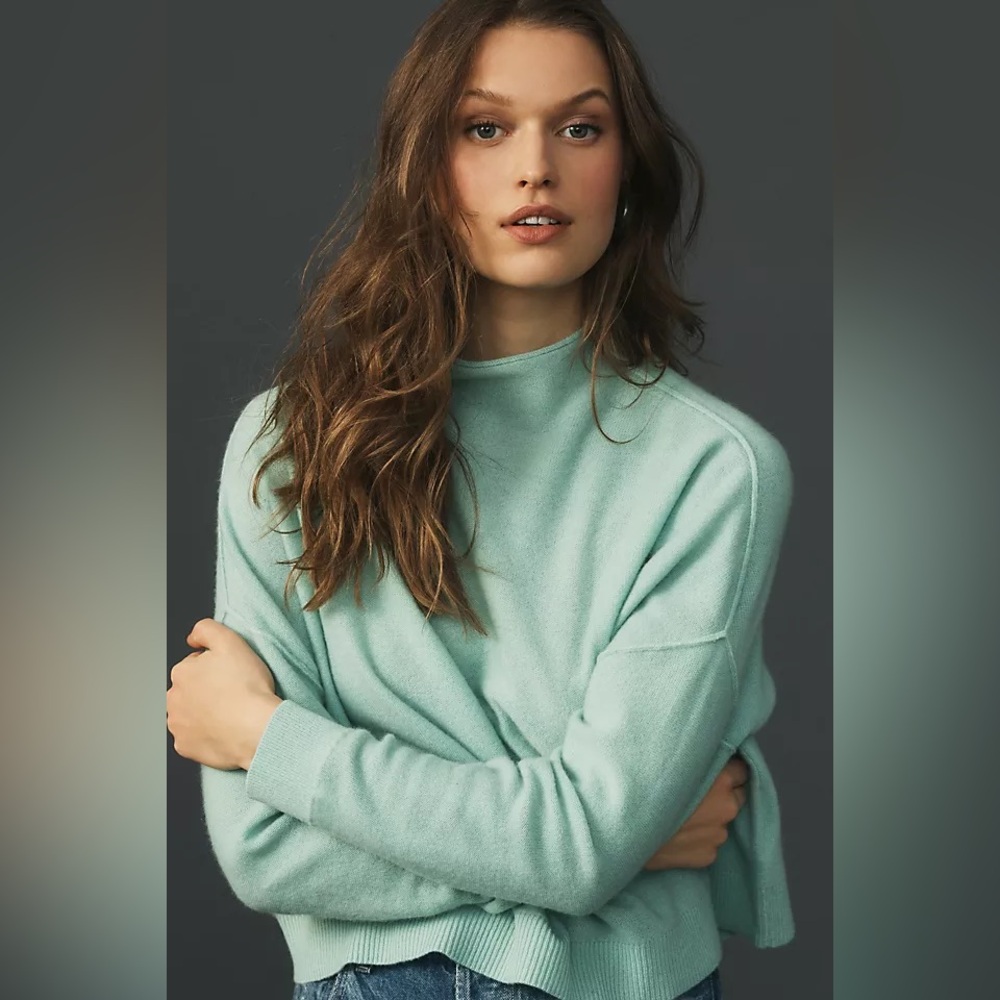 Pilcro | 100% Cashmere Mock-neck Boatneck Sweater - Baby Blue